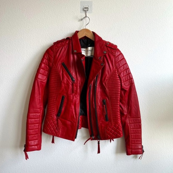 BODA SKINS Red Leather Biker Jacket Quilted
Size 4 / Small - Picture 1 of 13